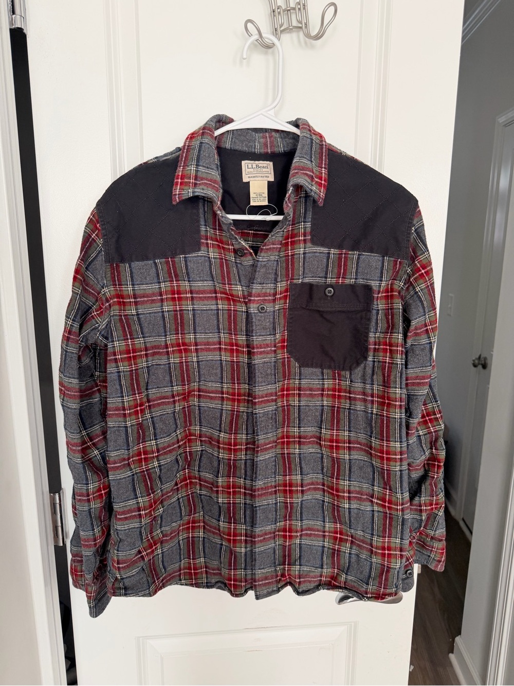 L.L.Bean Red & Gray Plaid Flannel Shirt